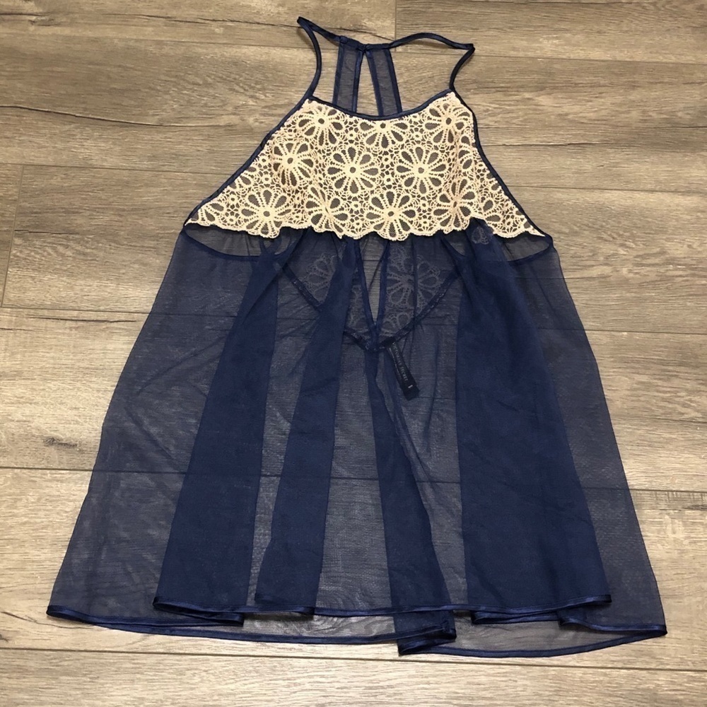 Victoria Secret Blue Lace Sheer Babydoll Teddy